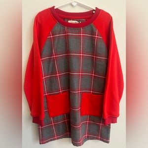 Forever Young by Sue Bang Girls Red and Gray plaid Sweater Dress, Size 8, NWT